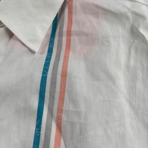 Cubavera Shirt Mens 4X White Tonal Floral Jacquard Stripe Panel Short Sleeve - Picture 2 of 8